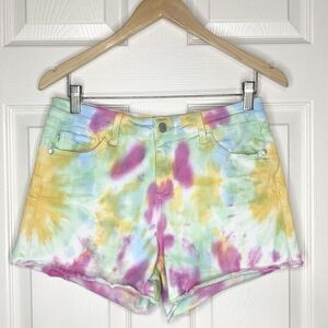 Judy Blue Womens Size Medium Tie-Dye Cut-Off Denim Shorts Pockets Stretch